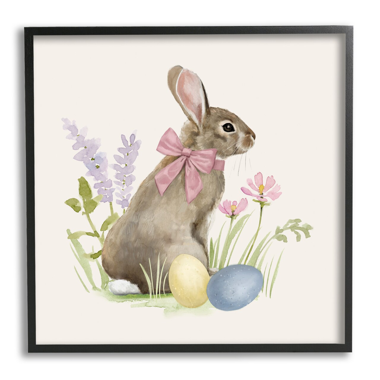 Stupell Industries Easter Bunny Spring Flowers & Eggs Black Framed Giclee Art